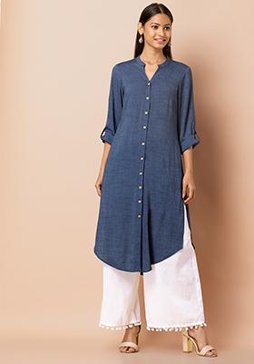 Indigo Viscose Solid Shirt Kurta 
