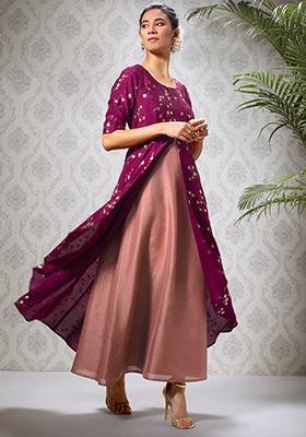 Wine Foil High Low Flare Double Layer Kurta 