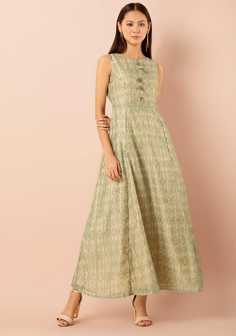 Buy Indya Green Geo Mix Print A-Line Dress in green 2024 Online | ZALORA  Singapore