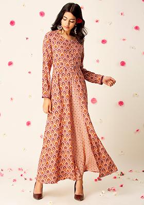 Unifiedclothes Damen Fashion Casual Indian Printed A-Linie Kurti Tunika Kurta Top Shirt Kleid SC2710 