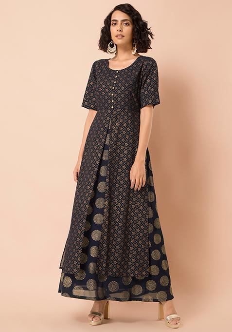 foil print maxi tunic