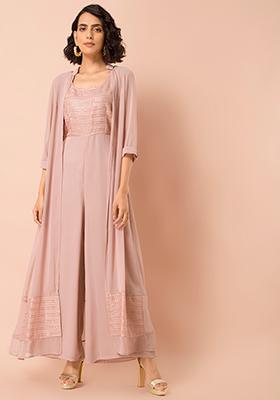 Blush Embroidered Jumpsuit with Attached Jacket