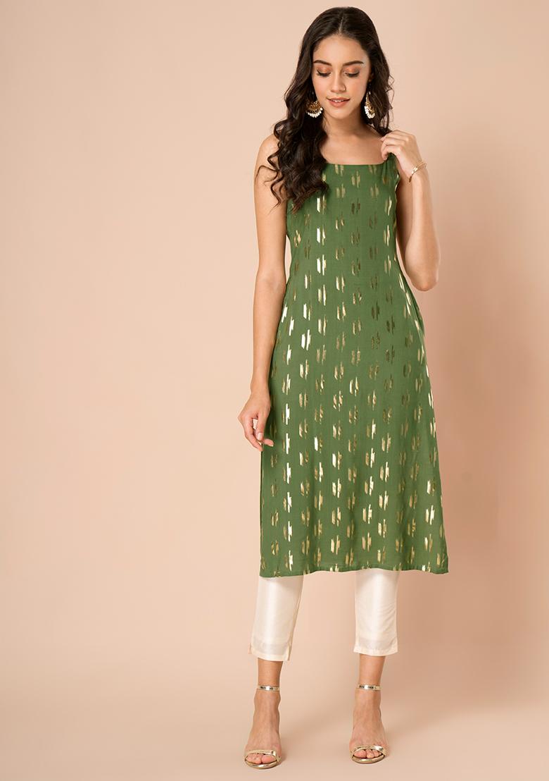 Silk Pant Style Kurti Set In Mehndi Green Color