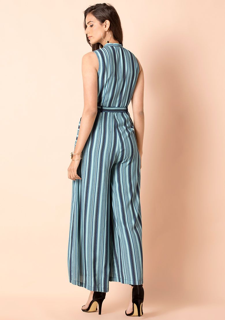 striped flared jumpsuit