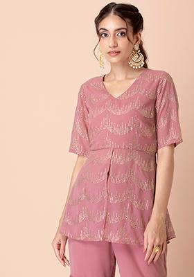 Shop Rayon Embroidered Pink Party Wear Kurti Online : 196995 -