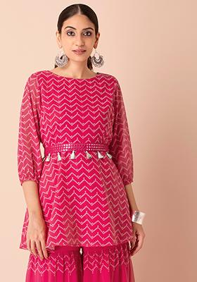 Buy Ishin Womens Cotton Pink Printed Anarkali Kurta Palazzo Set Online   ISHIN FASHIONS