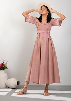 Priyal Bhardwaj x Indya Rose Embroidered Tie Waist Maxi Dress 