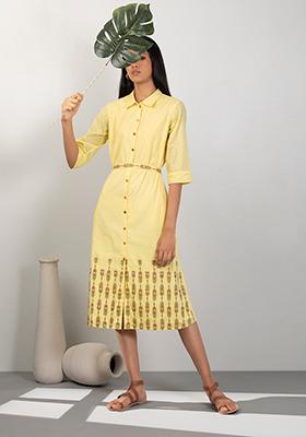 Priyal Bhardwaj x Indya Lime Embroidered Belted Shirt Dress 