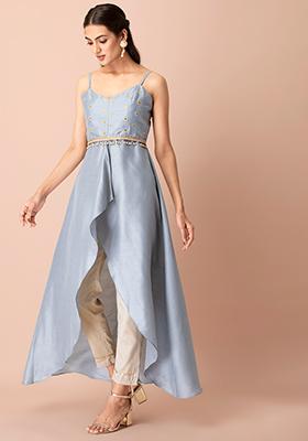 Grey Embroidered Slit High Low Kurta  