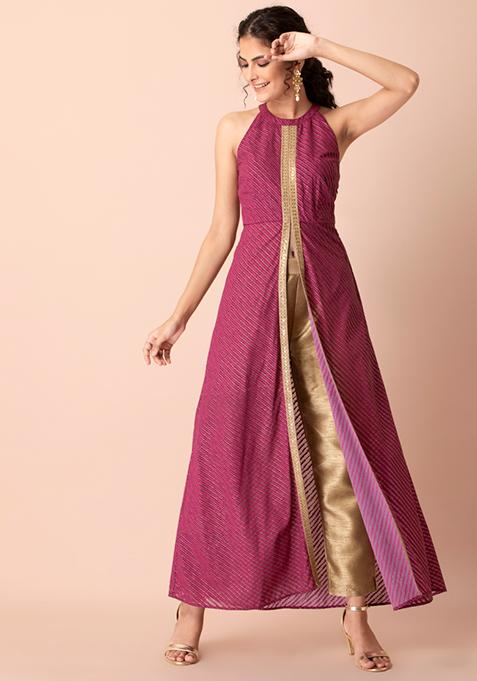 Wine Leheriya High Slit Kurta 