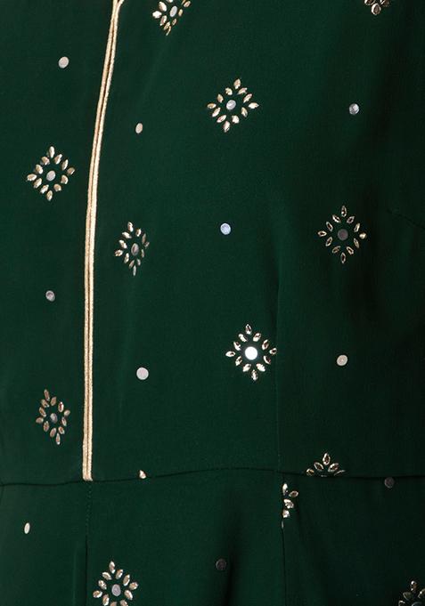 Buy Women Dark Green Foil Print Anarkali Kurta - RTW - Indya