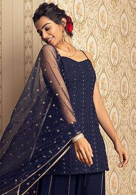 Indian Ethnic Fashion Blue Indigo Cotton Long Kurti Kurta Women Tunic Top Casual 