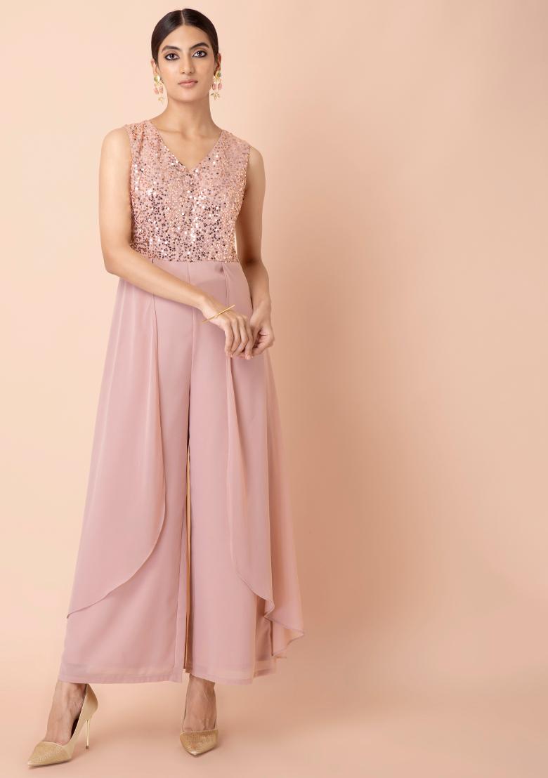 Buy Women Blush Sequinned Layered Jumpsuit - Bloggers-Page - Indya