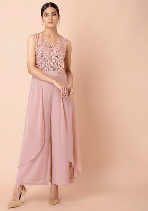 Blush Sequinned Layered Jumpsuit