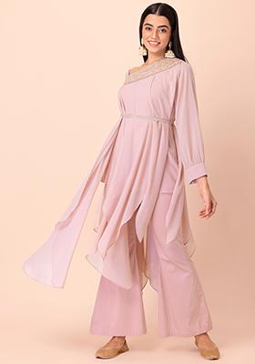 Blush Embroidered High Low Belted Kurta 