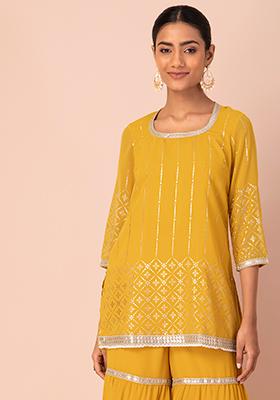 Order Summer Friendly Cotton Slitted Kurti Yellow Multicolour Online From  Krazy Beads