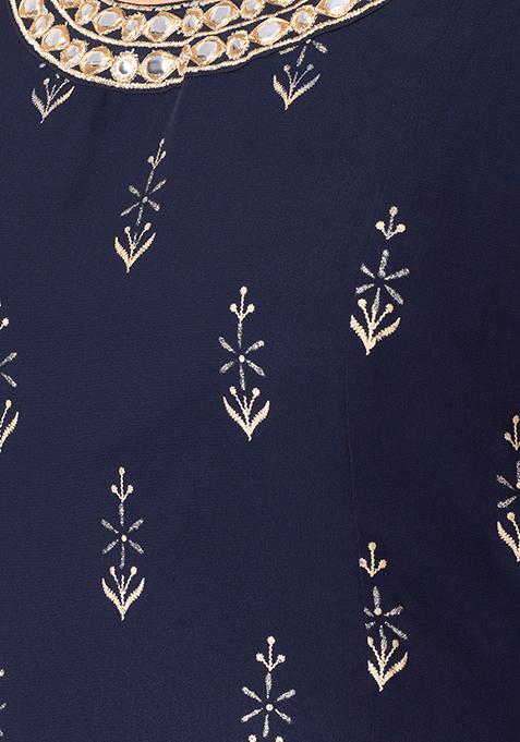 Buy Women Navy Foil Embroidered Anarkali Kurta - Feed-Kurtas - Indya