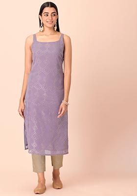 Lavender Mukaish Foil Straight Kurta 