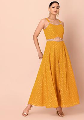 Mustard Foil Cut Out Strappy Jumpsuit 