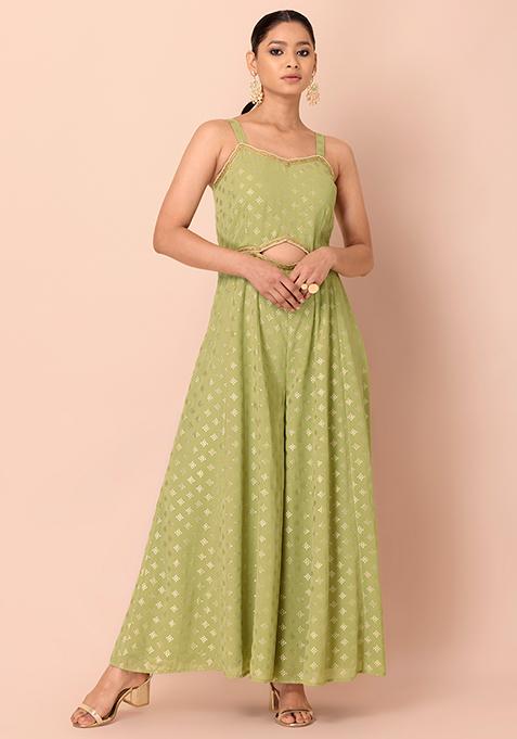 Lime Foil Cut Out Strappy Jumpsuit . WHAT TO WEAR TO A SANGEET