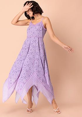 Lilac Floral Strappy High Low Kurta 