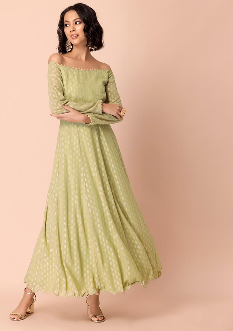 Earthen BY INDYA Green Belted Tasselled High Low Dress – Nykaa Fashion