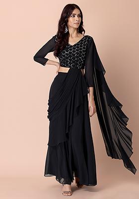 Black Embroidered Readymade Indowestern Gown Latest 211GW04