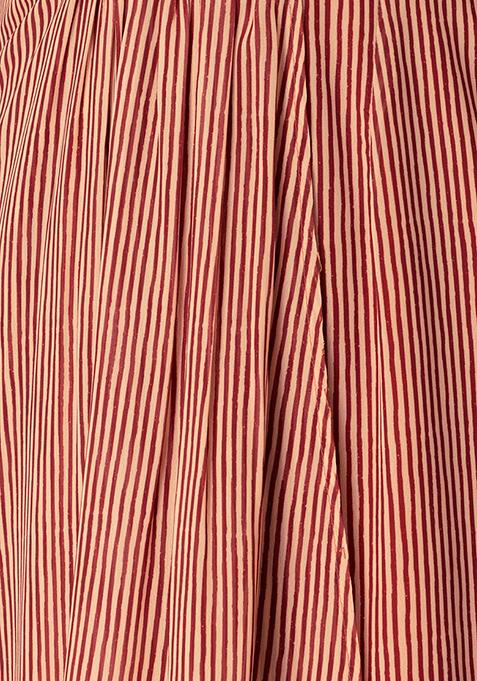 Women White & Maroon Straight Striped Striped Kurta And Palazzos Set