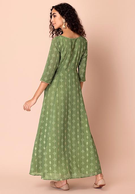Green - Bandhani Tie-Dye Cotton A-Line Kurta for women 01