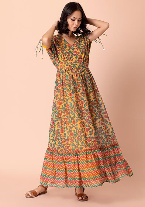 Black - Kalamkari Printed Tiered Cotton Dress
