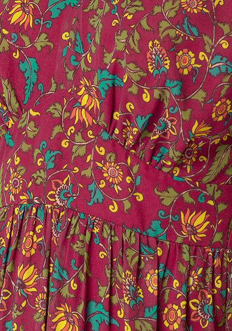 Buy Women Pink Kalamkari Printed Tiered Kurta - Exclusive Deals - Indya