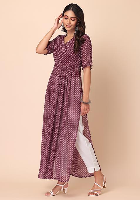 EXP - Blue Bandhani High Slit Modal Satin Kurta