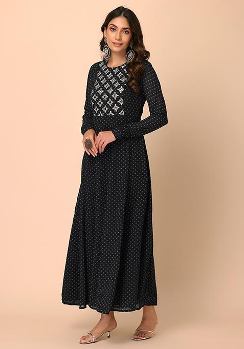 Buy Women Black Bandhani Print Anarkali Kurta - RTW - Indya