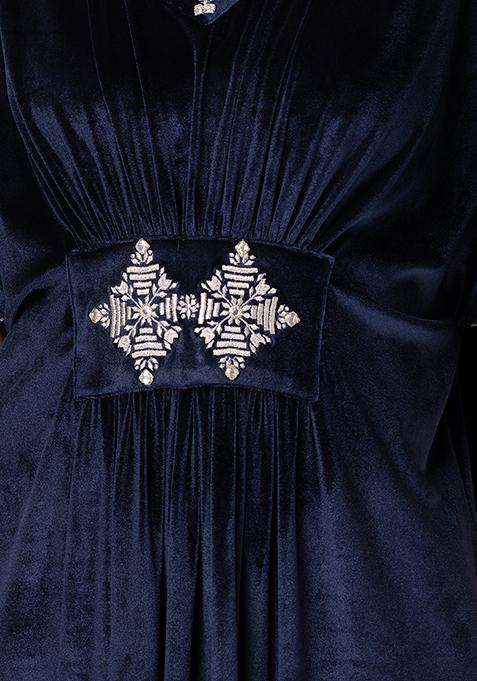 Cristina Embroidered Kaftan in Blue/Cobalt