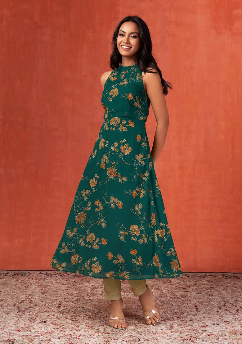 Buy Women Emerald Green Sequin Embroidered Anarkali Gown - Jewel Tones -  Indya