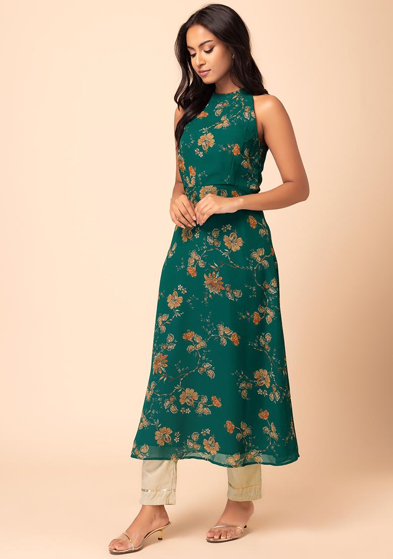 Blue Floral Print Maxi Dress