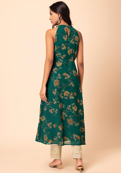 Blue Floral Print Maxi Dress