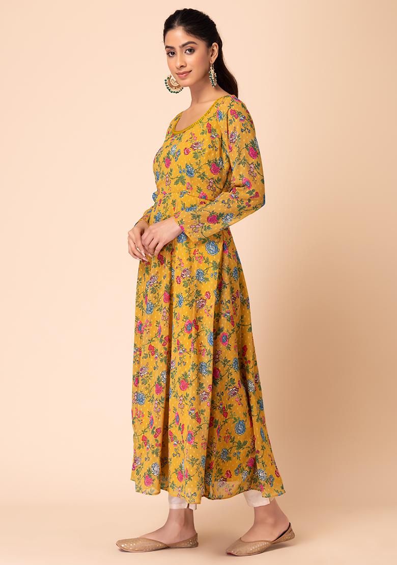 Women's Ethnic Yellow Floral Anarkali Kurta