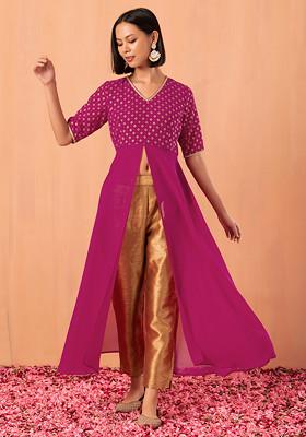 Pink Front Slit Kurta With Palazzo, EST-WRAG-K22