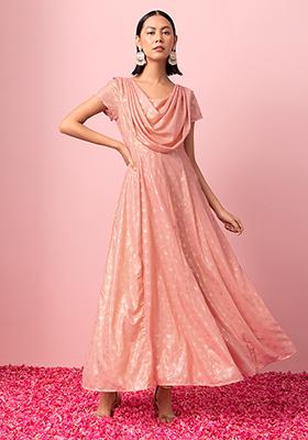 Pastel Pink Foil Print Maxi Kurta