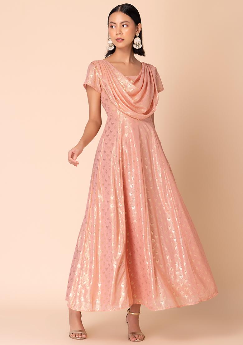 Pastel Pink Foil Print Maxi Kurta