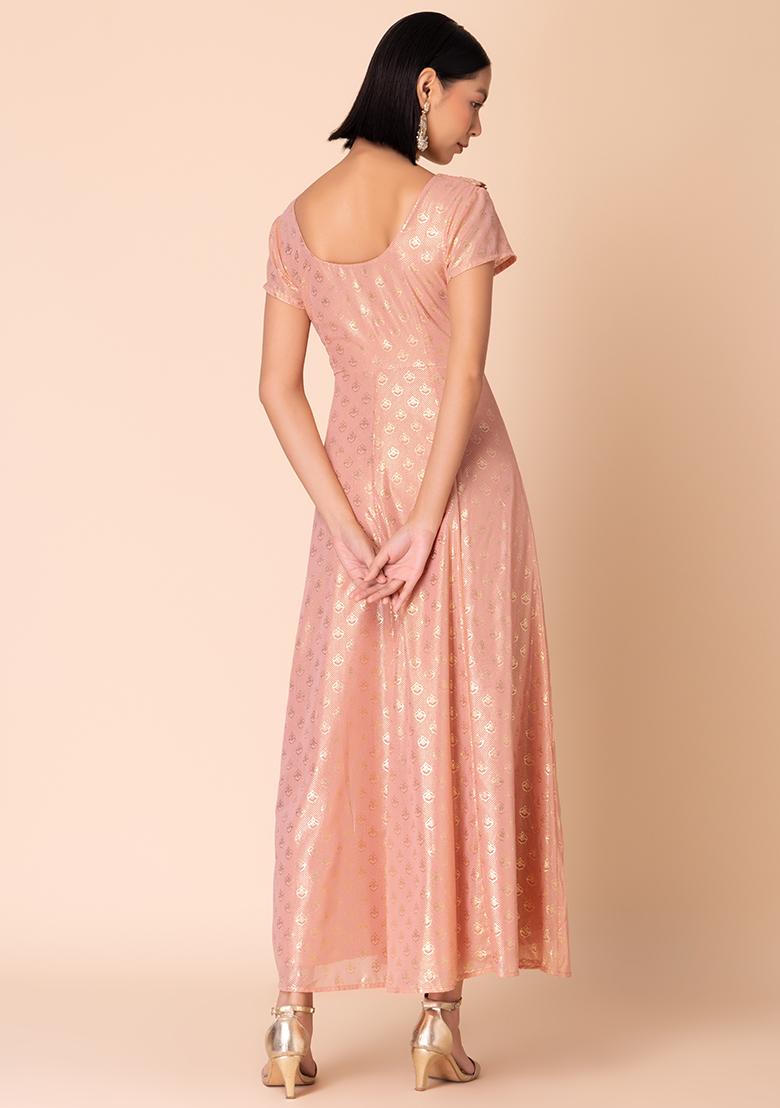 Pastel Pink Foil Print Maxi Kurta