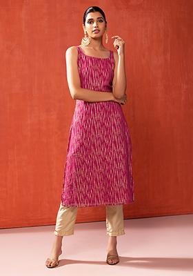 Dark Pink Foil Print Strappy Kurta
