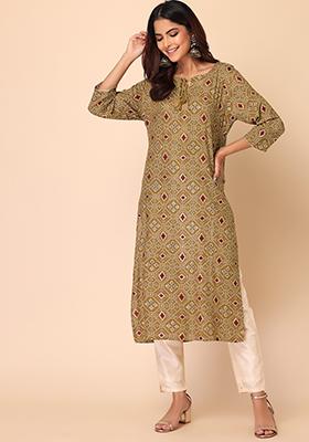Yellow Bandhani Print Rayon Kurta 
