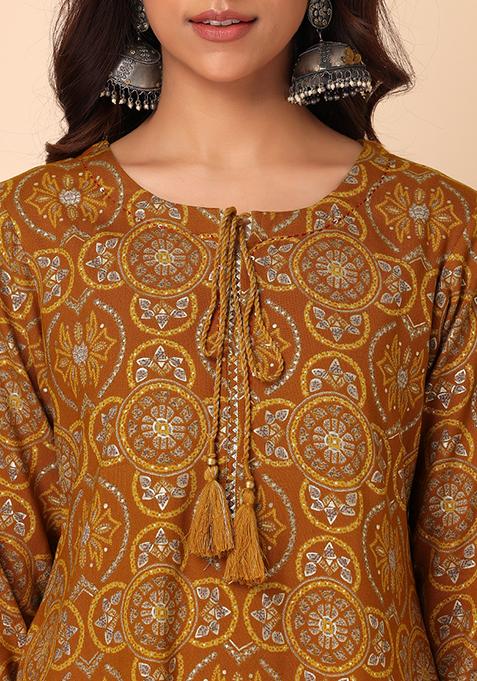 Buy Women Mustard Yellow Ajrakh Print Rayon Kurta - Everyday Ethnic - Indya