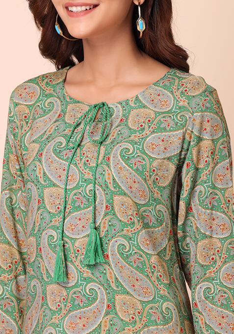 Women Multicolor Rayon Embroidered & Paisley Printed Cotton Kurta with pant & dupatta