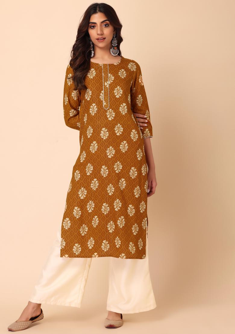 Buy Yellow Straight Kurtas for Women Online in India - Indya