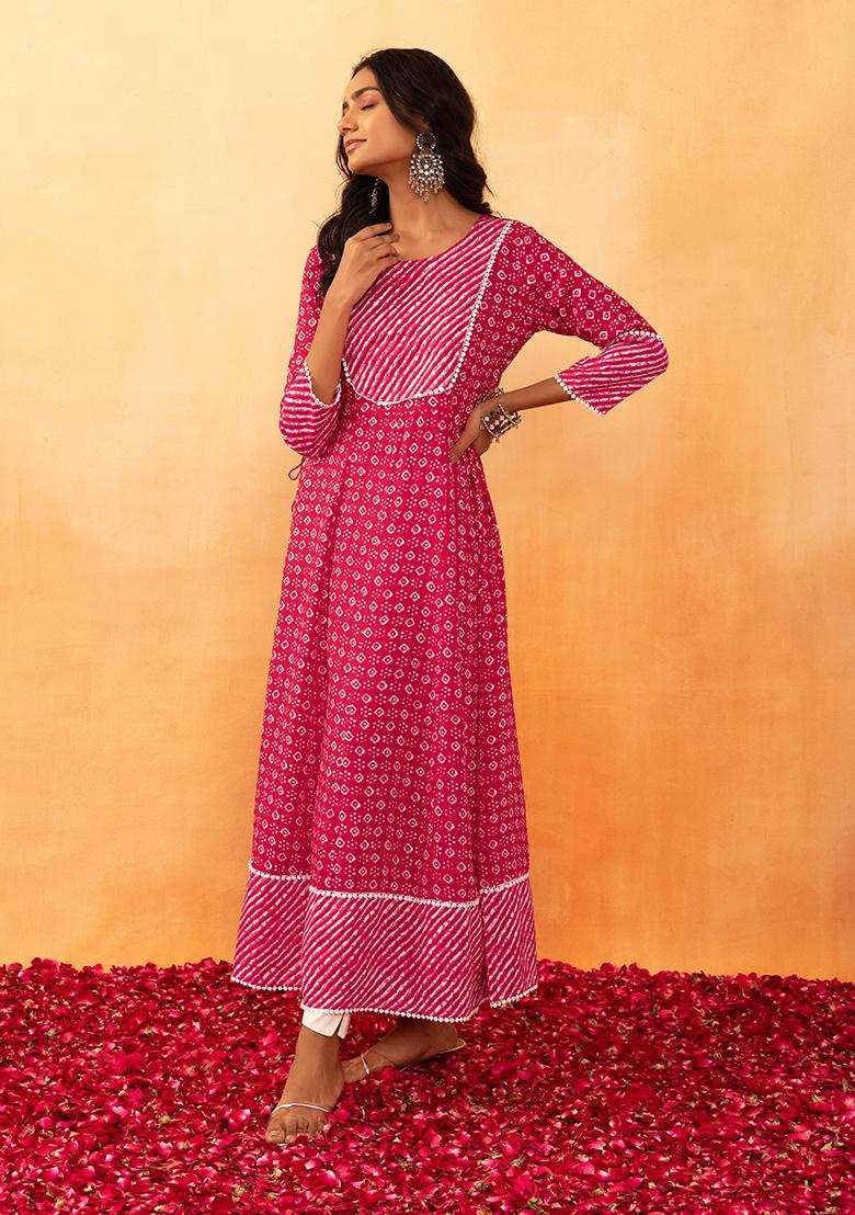 Red - Bandhani Patchwork Cotton Unstitched Kurta Material (3m) 17