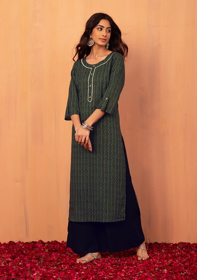 Green - Bagh Print Patchwork Cotton Unstitched Kurta Material (2.7M) 38