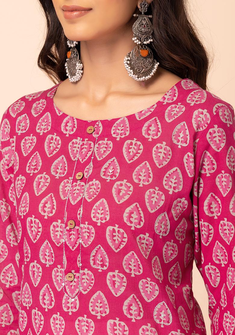 Pink - Cotton Hand Batik Print Kurta Set 03